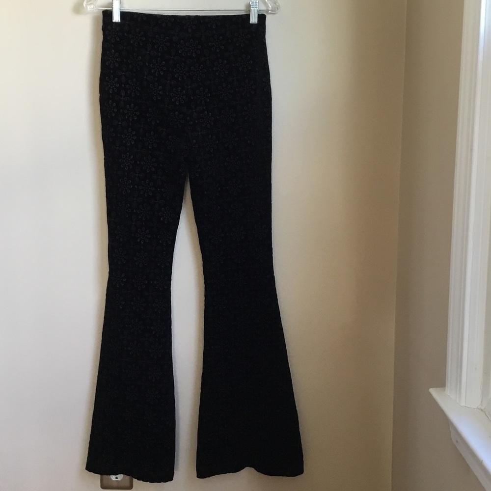 Anthropologie The Joni Black High Rise Eyelet Pull On Velvet Flare Leg Pants - Picture 6 of 8